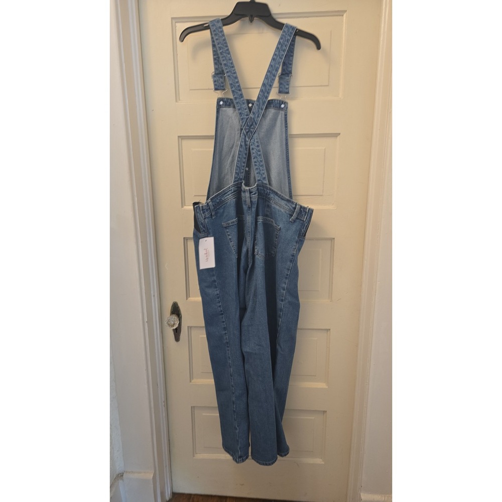 Isabel Maternity Denim Overalls Blue Wide Leg Stretchy Side Panels Size 14 NWT - Picture 4 of 6